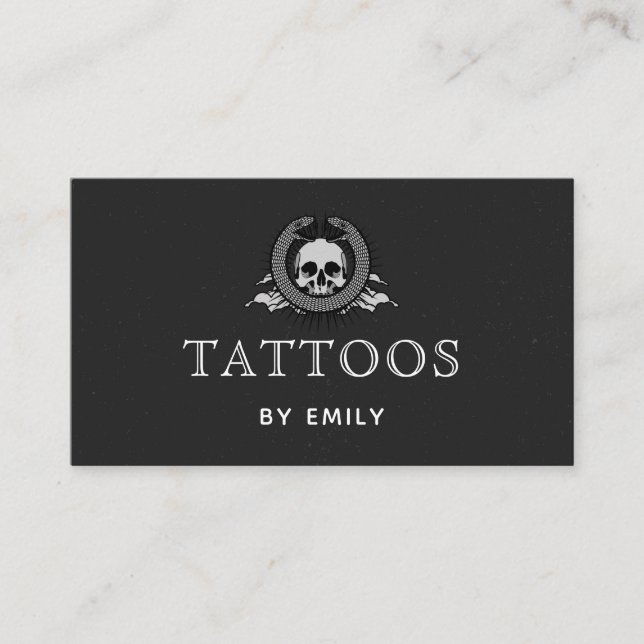 Tattoos By Your Name Simple Black & White Gothic   Business Card (Front)
