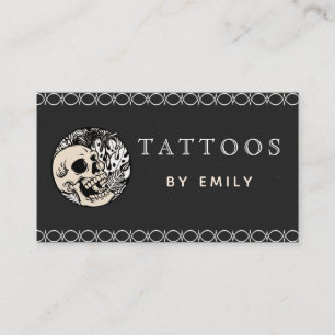 Tattoos By Your Name Skull & Leaf Plants Creative Business Card