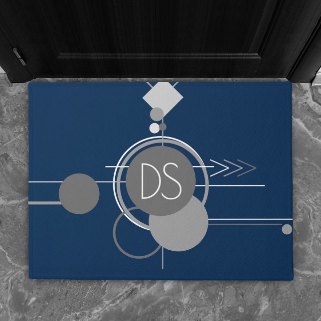 Tattoos Line Art | Abstract Navy Blue Grey Custom Doormat (Creator Uploaded)