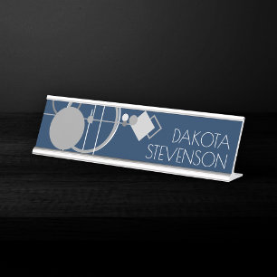 Tattoos Line Art Navy Blue and Grey Branding Desk Name Plate
