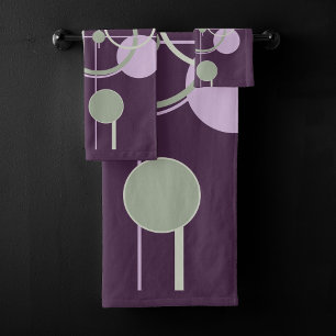 Tattoos Linework   Bohemian Purple Green Abstract Bath Towel Set