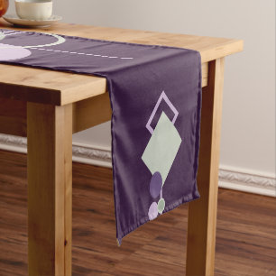 Tattoos Linework   Bohemian Purple Green Abstract Short Table Runner