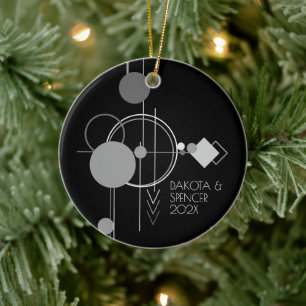 Tattoos Modern Art Deco   Black and Grey Custom Ceramic Tree Decoration