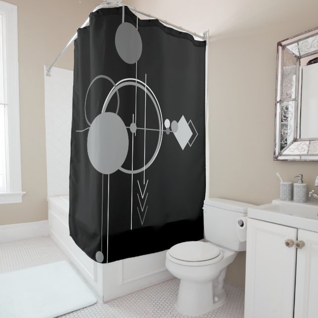 Tattoos Modern Art Deco | Monochrome Minimalism Shower Curtain (In Situ)