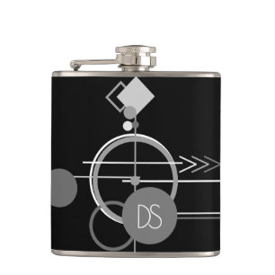 Tattoos Modern Art Deco   Monochrome Simple Custom Hip Flask
