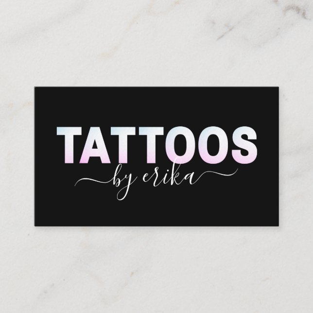 Tattoos Ombre Gradient Holographic Letters Trendy Business Card (Front)