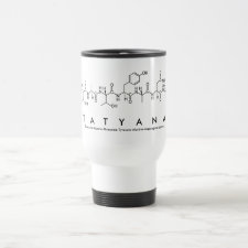 Mug featuring the name Tatyana spelled out in the single letter amino acid code