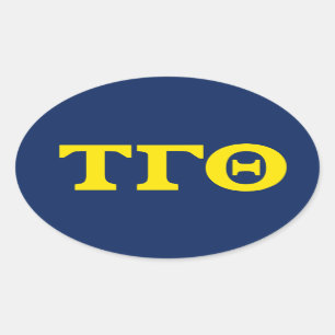Tau Gamma Theta Oval Stickers - Yellow on Blue