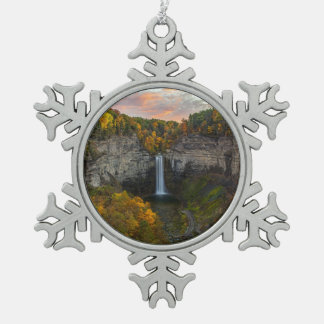 Taughannock Falls in Autumn Snowflake Pewter Christmas Ornament