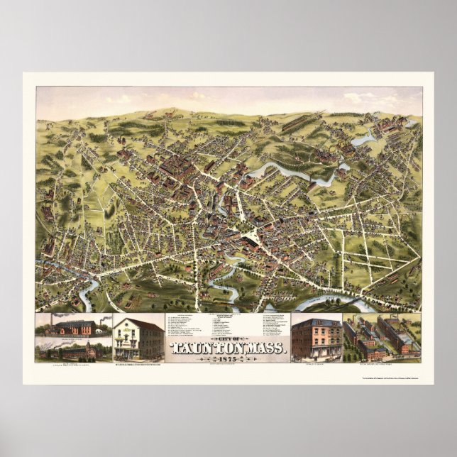 Taunton, MA Panoramic Map - 1875 Poster (Front)