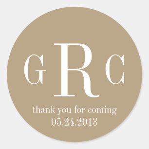 Taupe 3 initial monogram label tag wedding favour