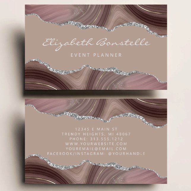 Taupe Agate Silver Glitter Luxury Business Card (Creator Uploaded)