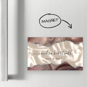 Taupe Agate Silver Glitter Luxury Magnetic Business Card