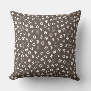 Taupe Alphabet Letter Animal Print Throw Pillow