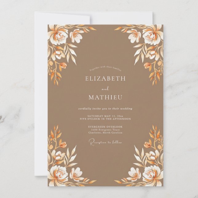 Taupe Amber Blossom Wedding Invitation (Front)