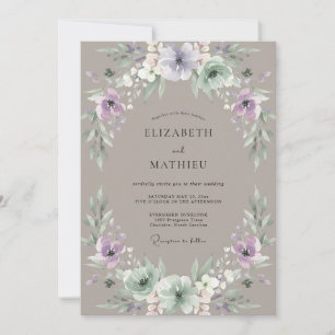 Taupe Amethyst Foliage Dusty Eucalyptus Wedding Invitation