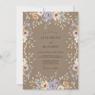 Taupe Amethyst Ranunculus Eucalyptus Wedding Invitation