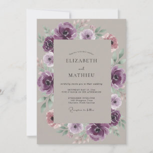 Taupe Amethyst Ranunculus Soft Eucalyptus Wedding Invitation