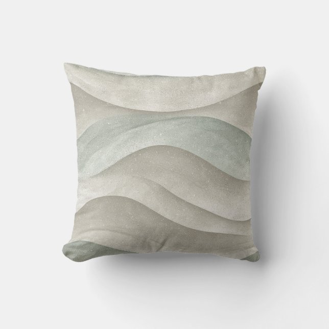 Taupe And Blue Watercolor Coastal Waves Cushion (Front)