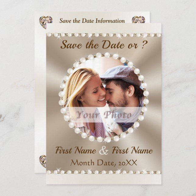 Taupe and Champagne Wedding, PHOTO Save the Dates, Invitation (Front/Back)