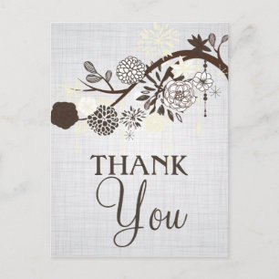 Taupe and Cream Flowers RusticThank You Postcard
