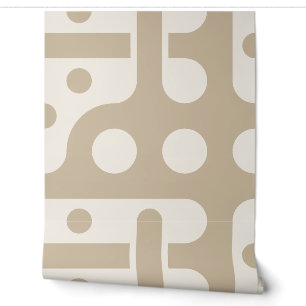 Taupe and Cream Retro Geometric Beaded Shapes Wallpaper