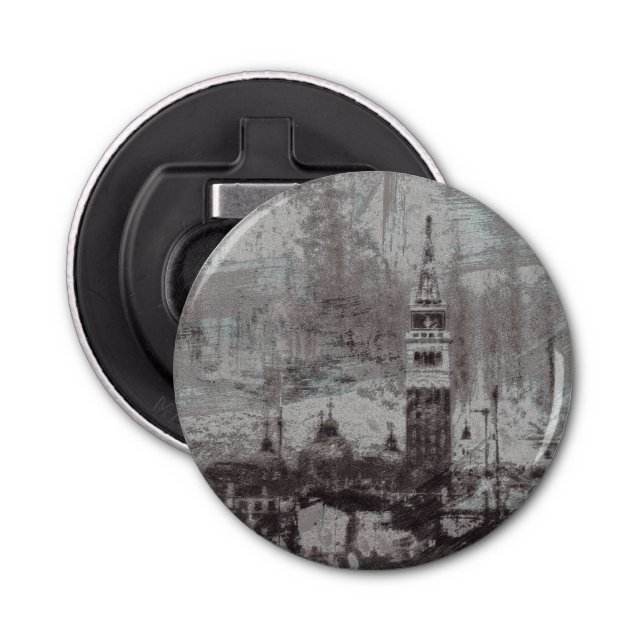 Taupe and Cyan Distressed Skyline Venice Italy Bottle Opener (Front)