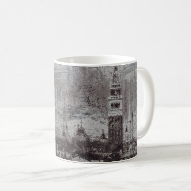 Taupe and Cyan Distressed Skyline Venice Italy Coffee Mug (Front Right)