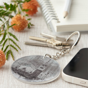 Taupe and Cyan Distressed Skyline Venice Italy Key Ring