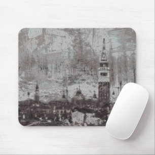 Taupe and Cyan Distressed Skyline Venice Italy Mouse Mat