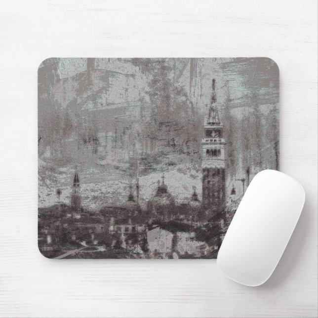 Taupe and Cyan Distressed Skyline Venice Italy Mouse Mat (With Mouse)