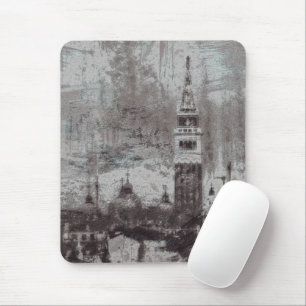 Taupe and Cyan Distressed Skyline Venice Italy Mouse Mat