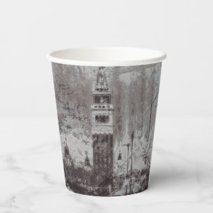 Taupe and Cyan Distressed Skyline Venice Italy Paper Cups