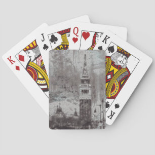 Taupe and Cyan Distressed Skyline Venice Italy Playing Cards