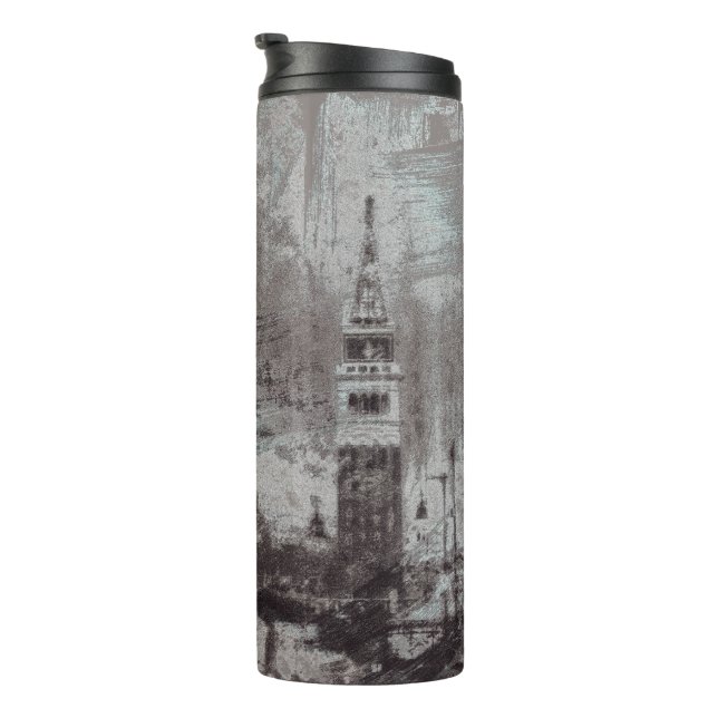 Taupe and Cyan Distressed Skyline Venice Italy Thermal Tumbler (Rotated Right)