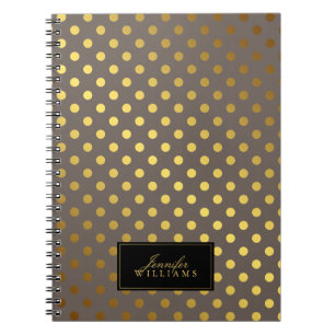 Taupe and Faux Gold Foil Polka Dots Notebook