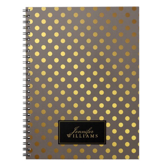 Taupe and Faux Gold Foil Polka Dots Notebook (Front)