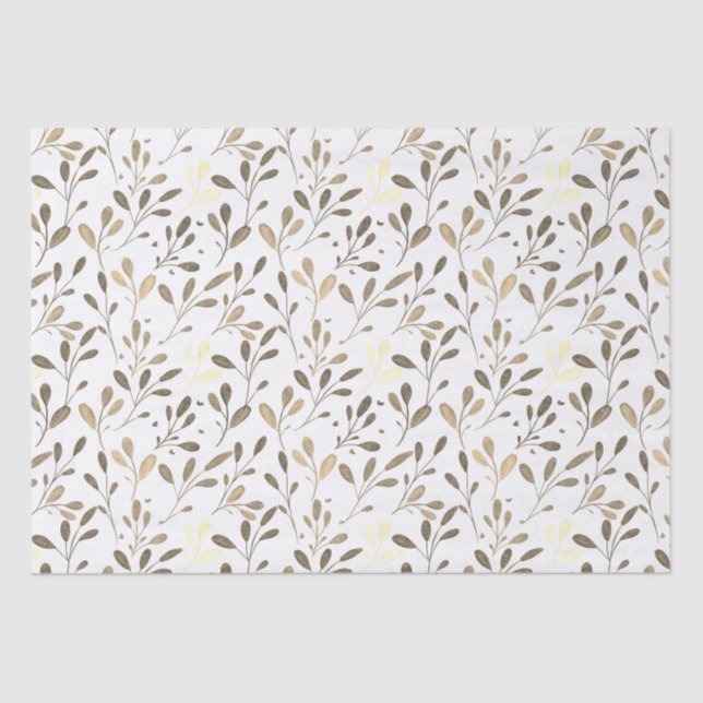 Taupe and Gold Decoupage Leaf Pattern Background  Tissue Paper (Front)