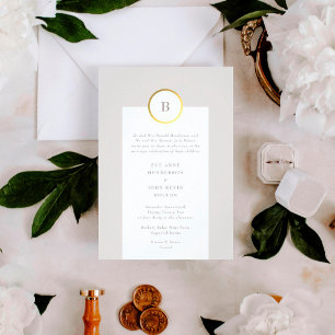 Taupe and Gold Foil Circle Monogram Wedding Invitation