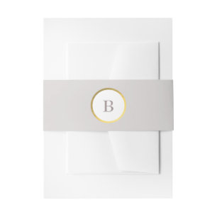 Taupe and Gold Foil Circle Monogram Wedding Invitation Belly Band
