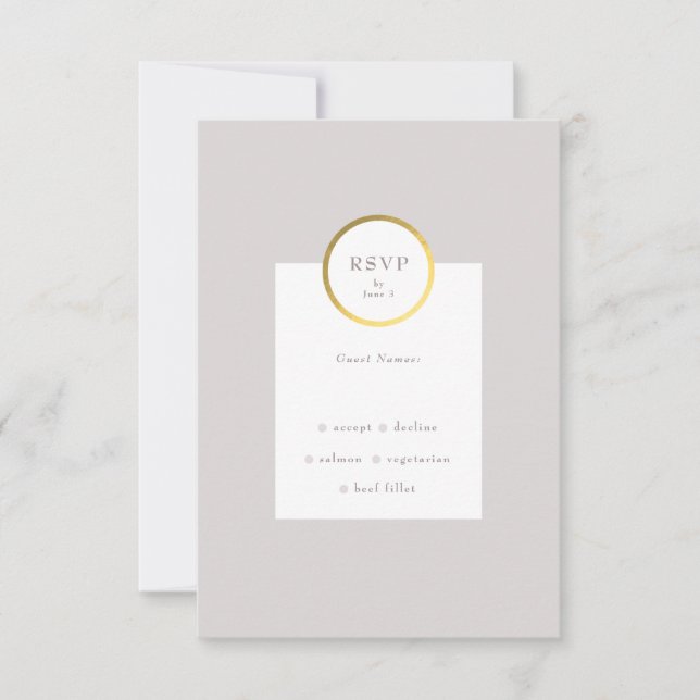 Taupe and Gold Foil Circle Monogram Wedding RSVP Card (Front)