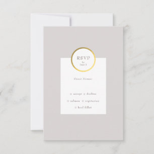 Taupe and Gold Foil Circle Monogram Wedding RSVP Card