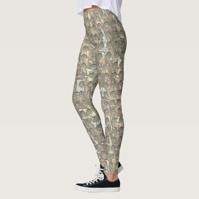 Taupe and Grey Polka Dots Pattern Leggings (Left)
