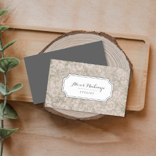Taupe and Grey Vintage Floral Business Card