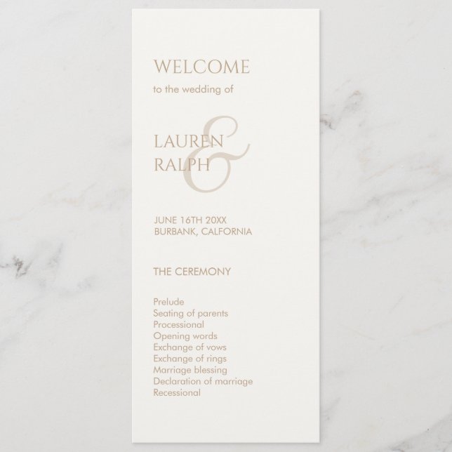 Taupe and Ivory Monogram Welcome Wedding Program Programme (Front)