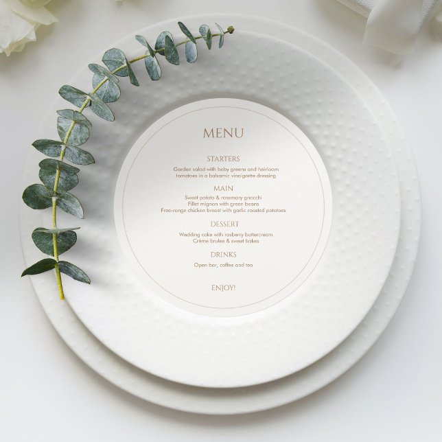Taupe and Ivory Monogrammed Round Wedding Menu (Creator Uploaded)