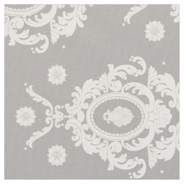Taupe and Ivory Vintage Damask Pattern Fabric (Close Up)