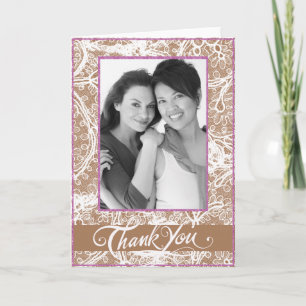 Taupe and Lavender Photo Wedding Thank You Card