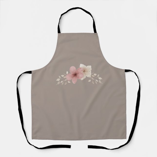 Taupe and Pink Floral Apron | Elegant Kitchen (Front)