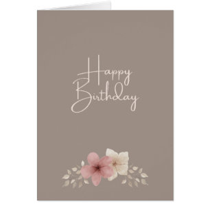 Taupe and Pink Floral Birthday Card Elegant Card